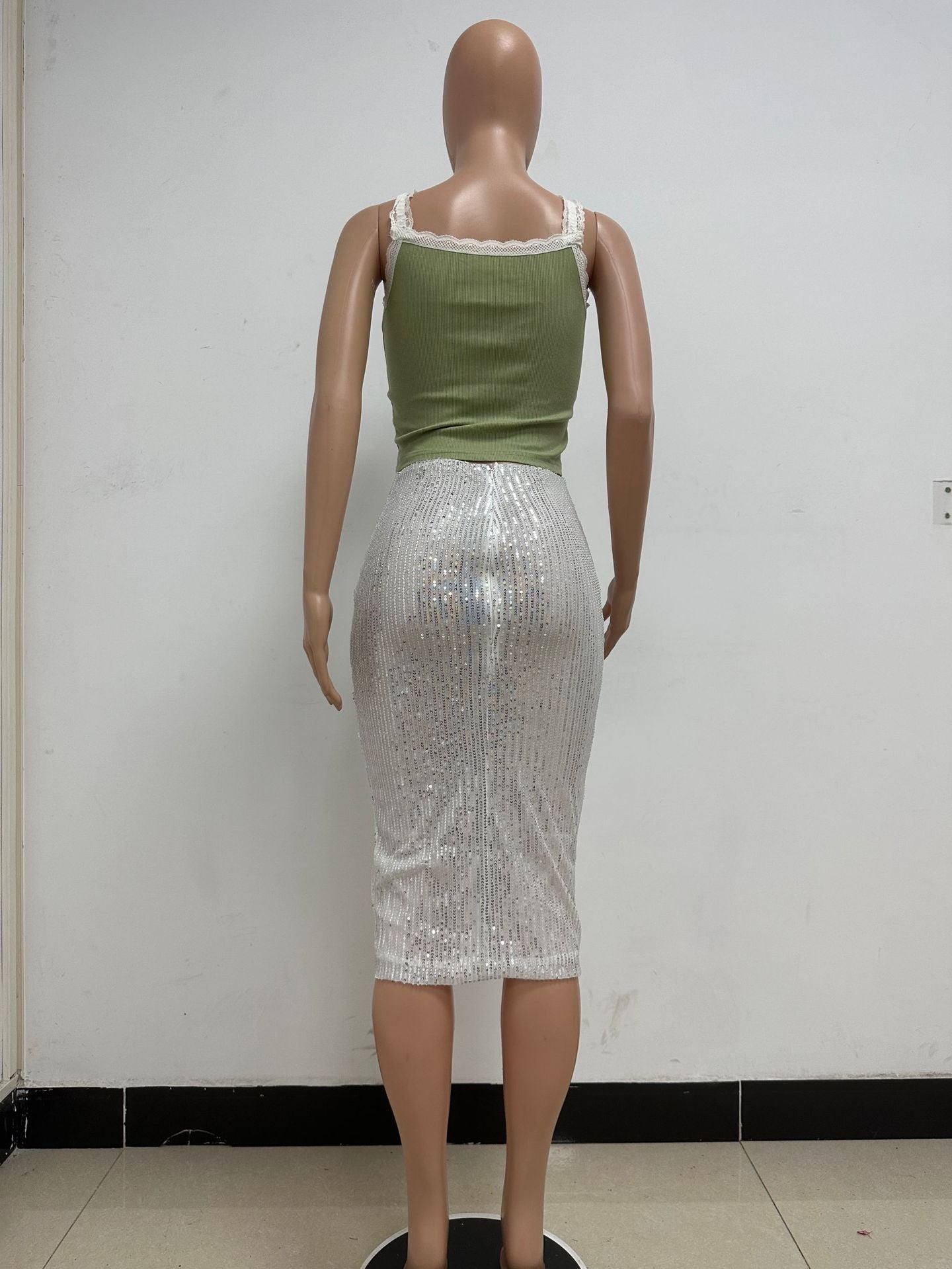 Women Slit Bodycon Sequined Skirt 55