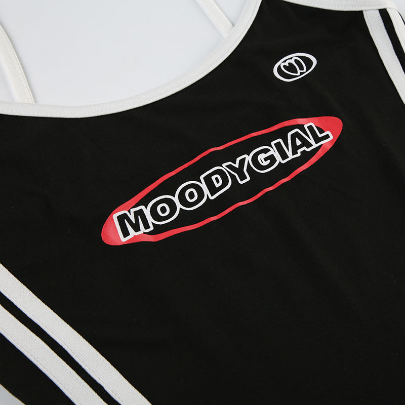 Women Summer American Sports Casual Digital Stripe Contrast Dress 27