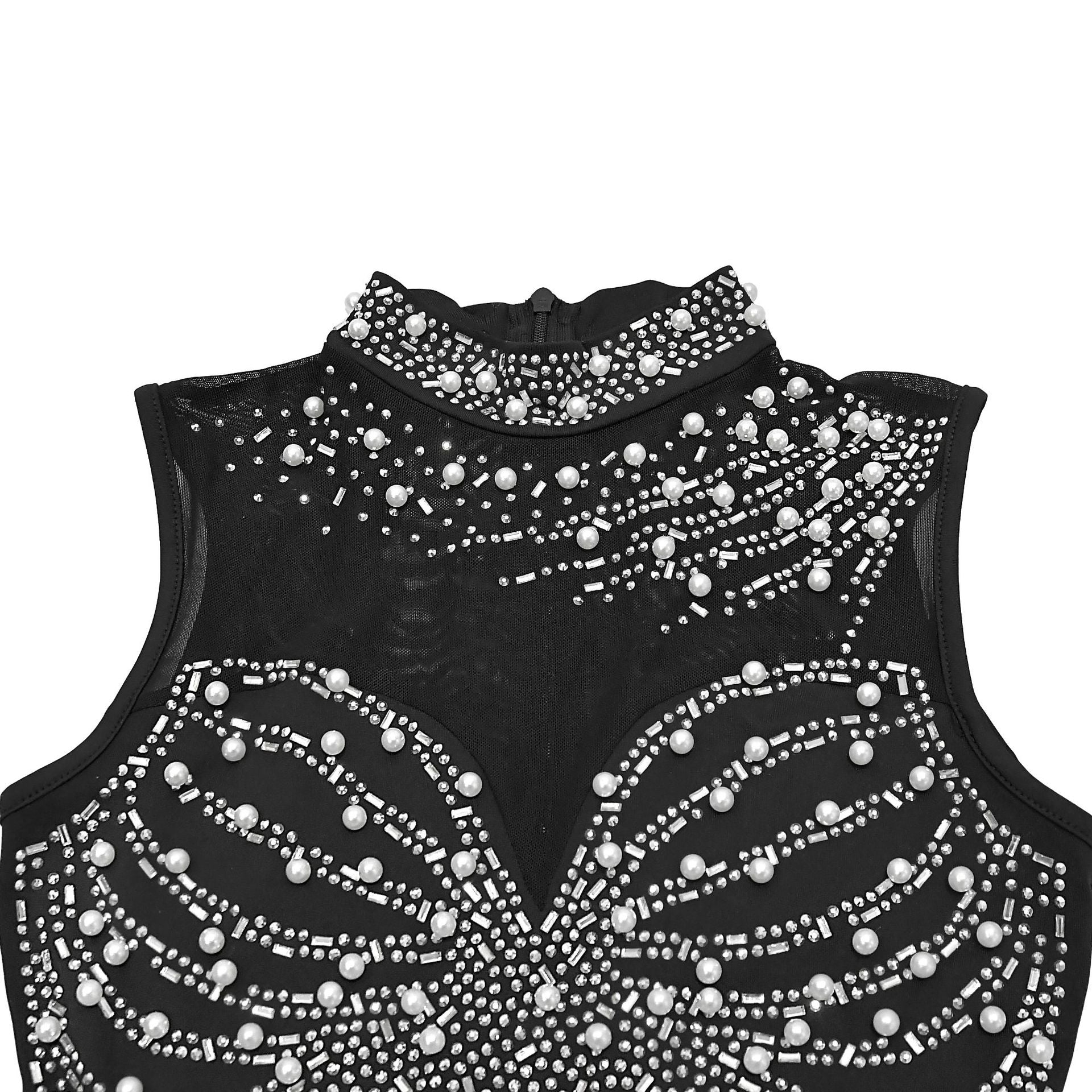 Fashionable Women's Solid Color Mesh Beaded Sleeveless Sexy Jumpsuit 13