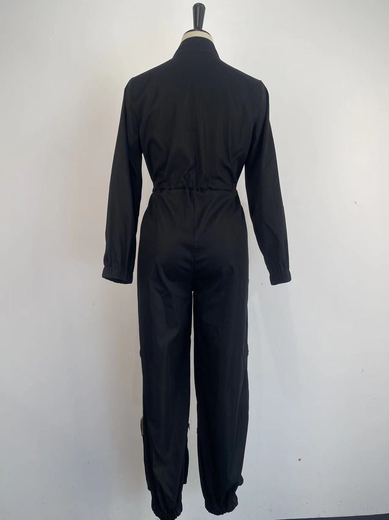 Women'S Slim Waist Metal Zipper Long Sleeve Casual Cargo Jumpsuit 12