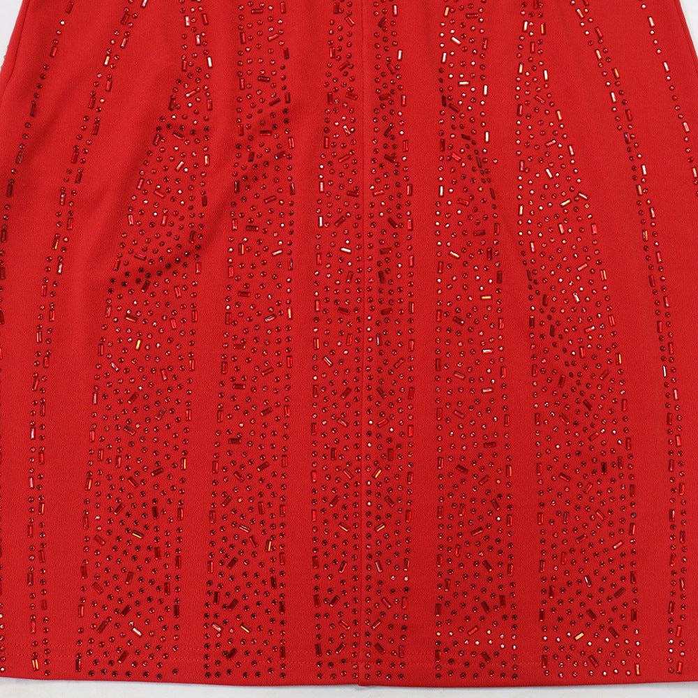 Sexy Solid Color Long Sleeve Beaded Bodycon Dress 9