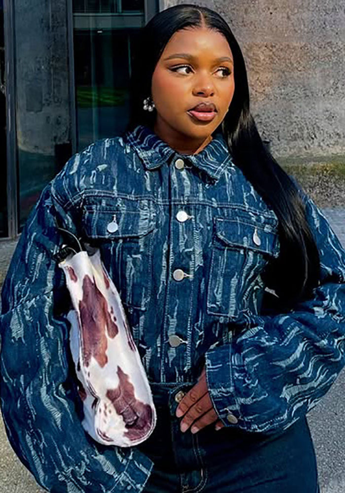 Autumn Winter Women's Street Casual Distressed Long Sleeve Denim Jacket