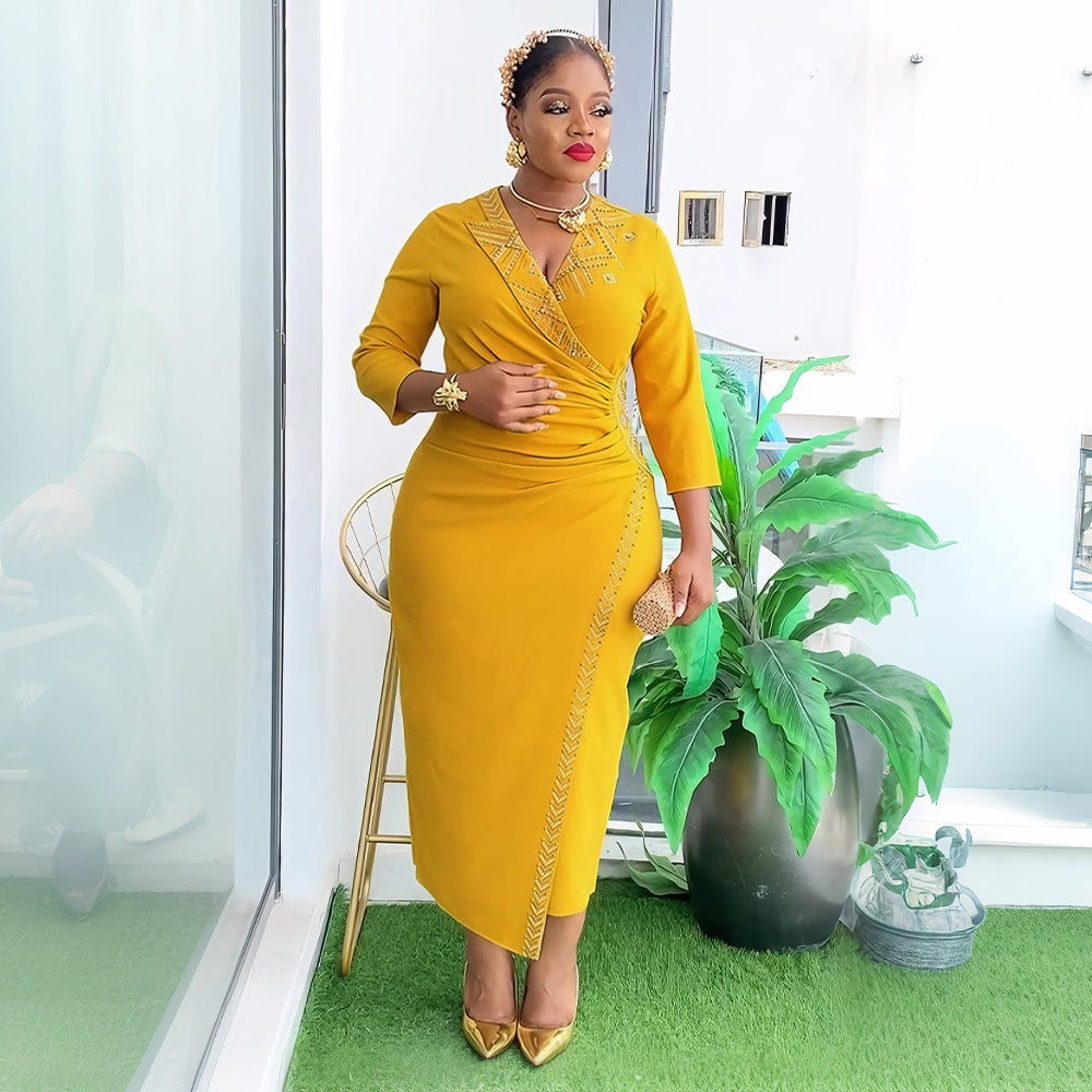 Plus Size African Women Elegant Studded Bodycon Dress 4