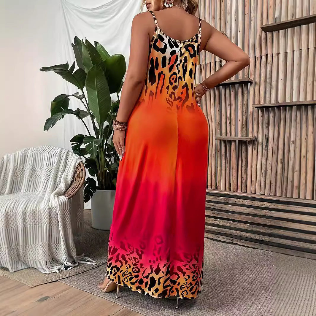 Women African summer knitting leopard print Strap Dress 5