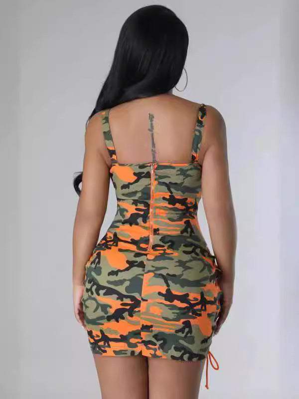 Women suspender strap camouflage dress 4