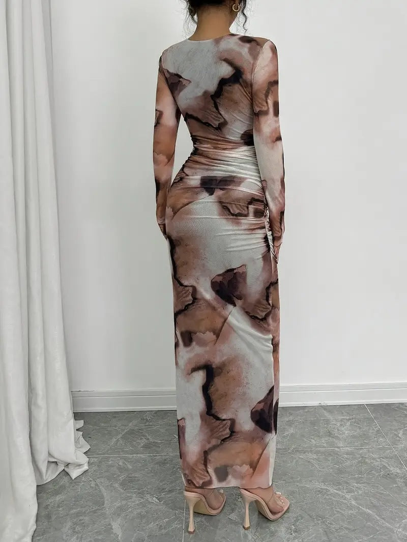 Women Spring/Autumn Printed American Style Long-Sleeved Maxi Dress 3