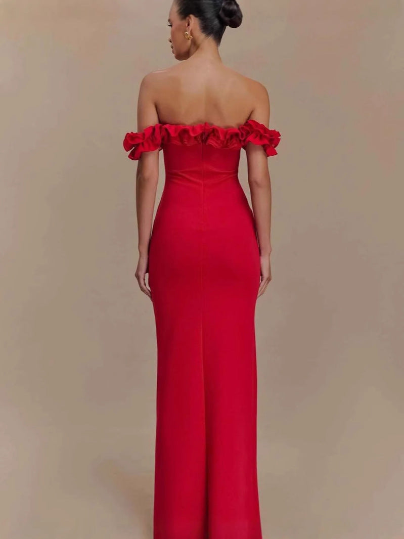 Women Spring and Summer Ruffle Off Shoulder Bodycon Dress 3