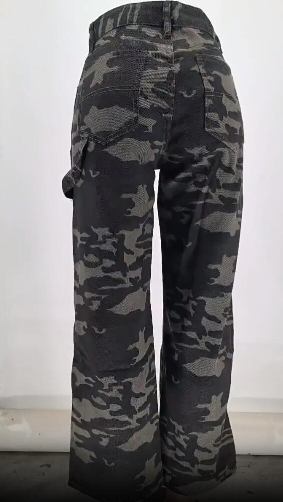 Women Pocket Cargo trousers Camouflage Straight Washed Denim Pants 8