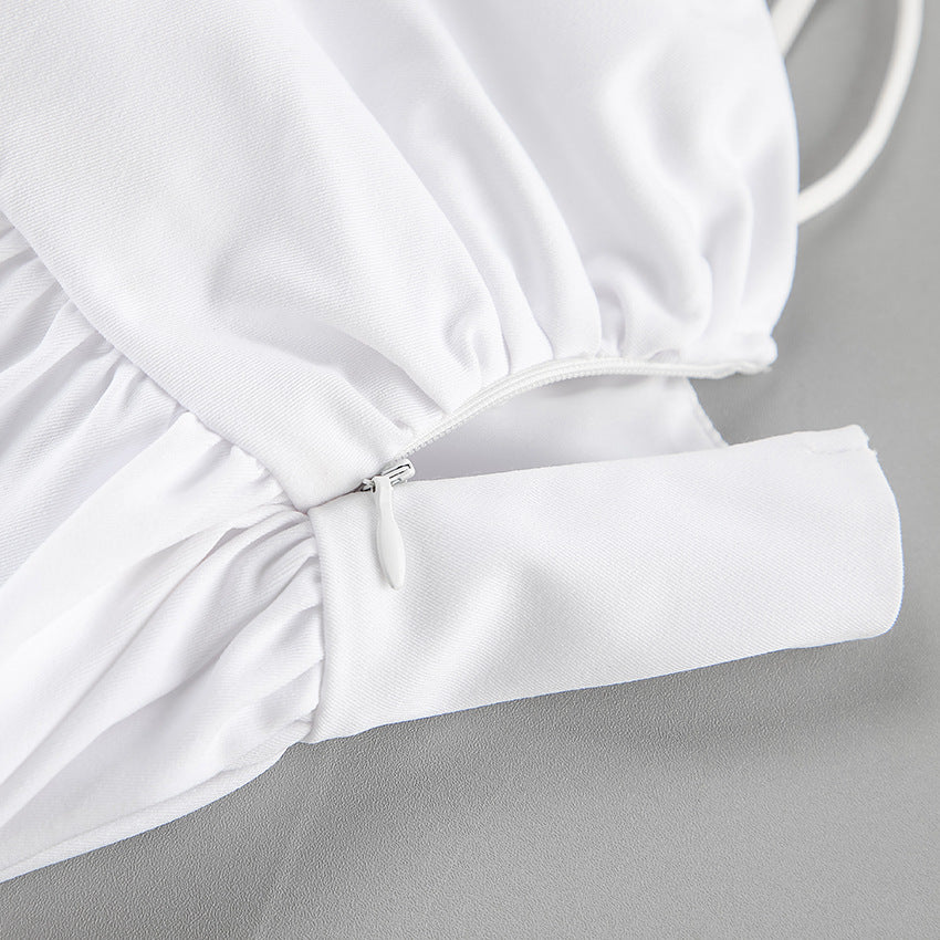 Women Spring and Summer Casual White Sexy Suspender V-Neck Dress 15