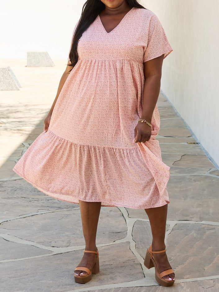 Plus Size Women Loose V-Neck Floral Dress