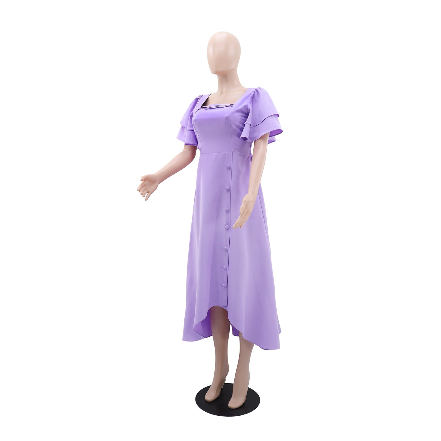 Women's Casual Ruffle Sleeve Slim Waist Button-Down A-Line Dress 4
