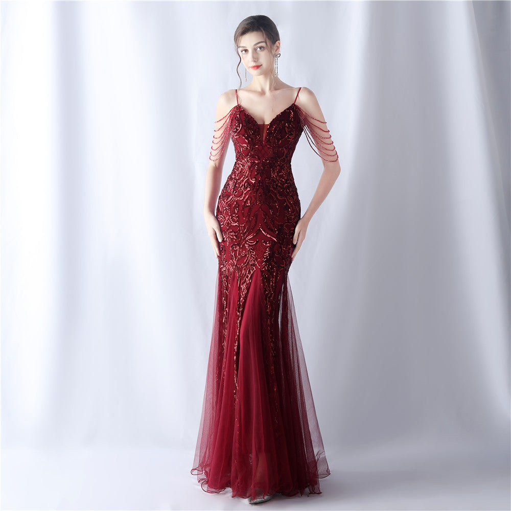 Women beaded mesh evening dress 16