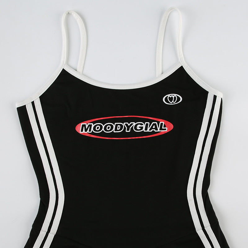 Women Summer American Sports Casual Digital Stripe Contrast Dress 26