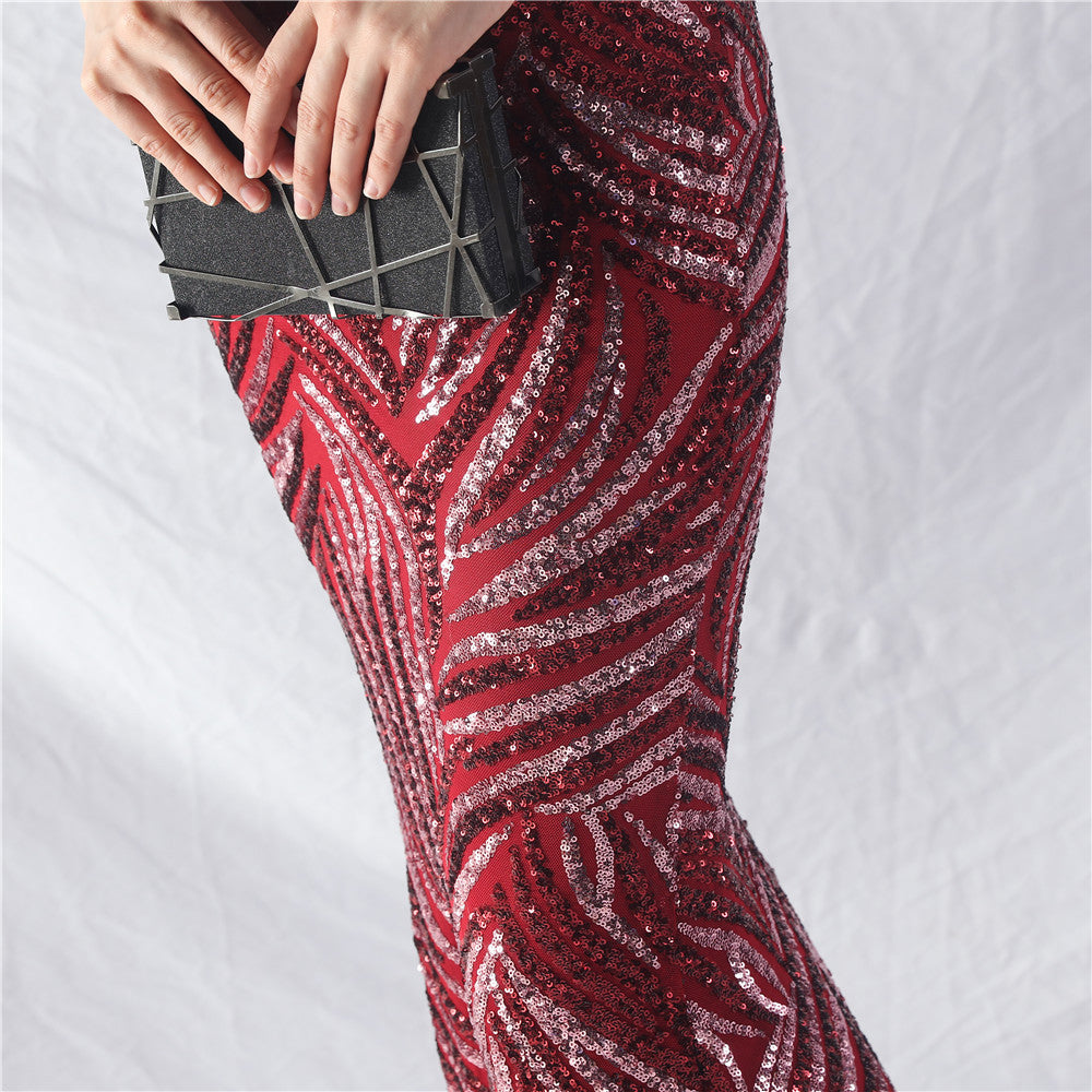 Women Off Shoulder Sequins Evening Dress 36