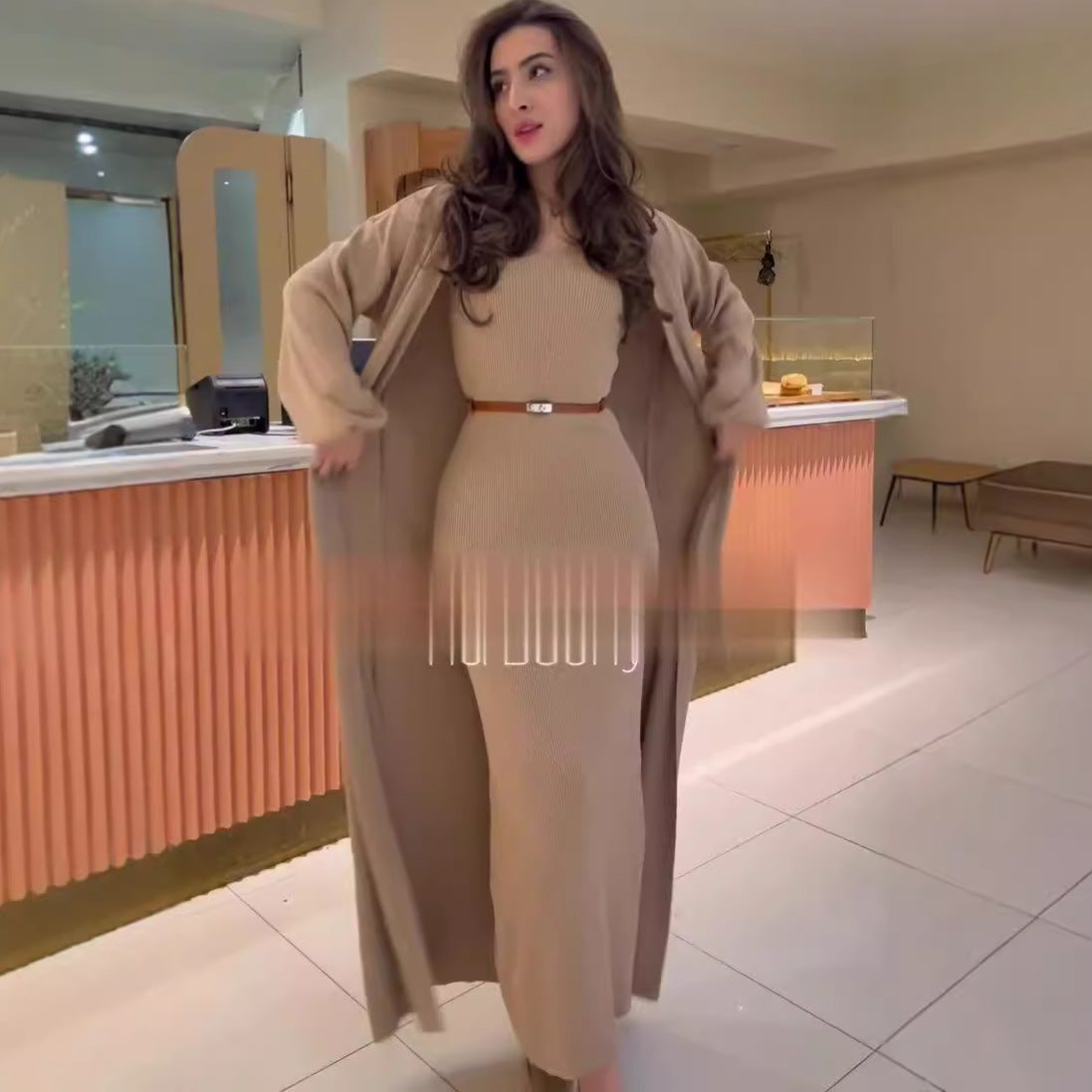 Women Fall Solid knitting Dress Set 8