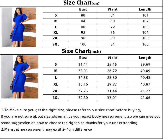 Women's Summer Solid Color High Waist Chic Career Ruffle Sleeve Office Dress 33