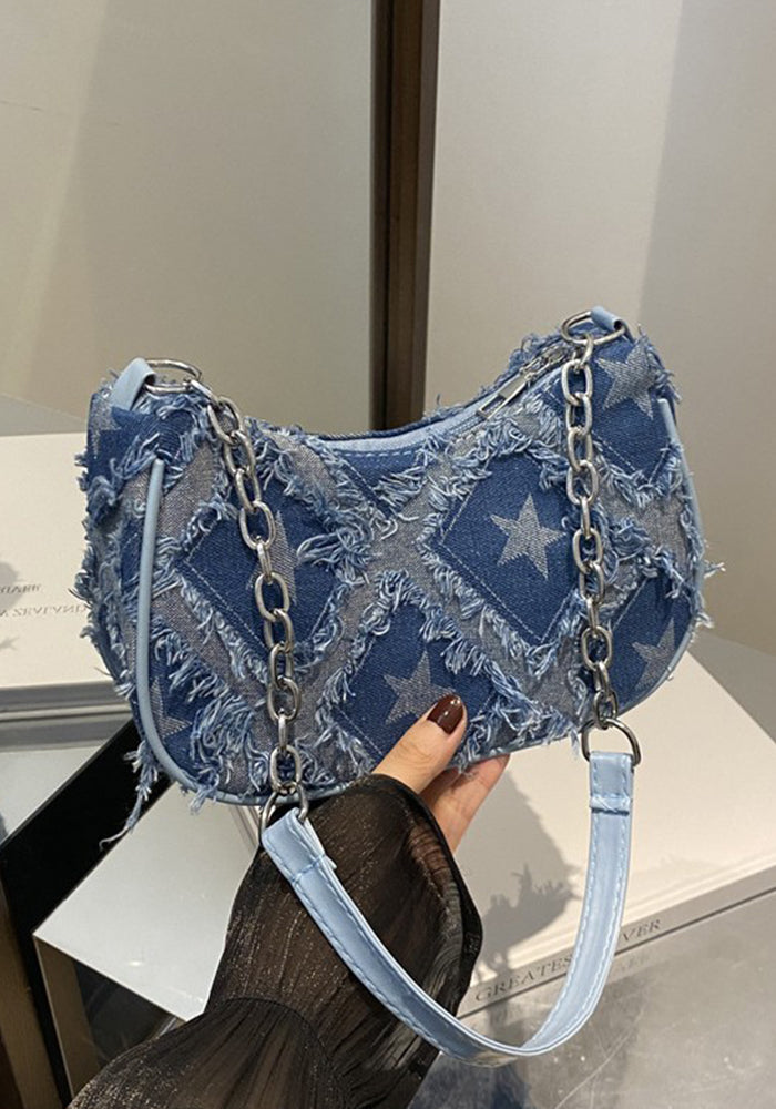 Star Denim Trendy Casual Chain Crossbody Bag