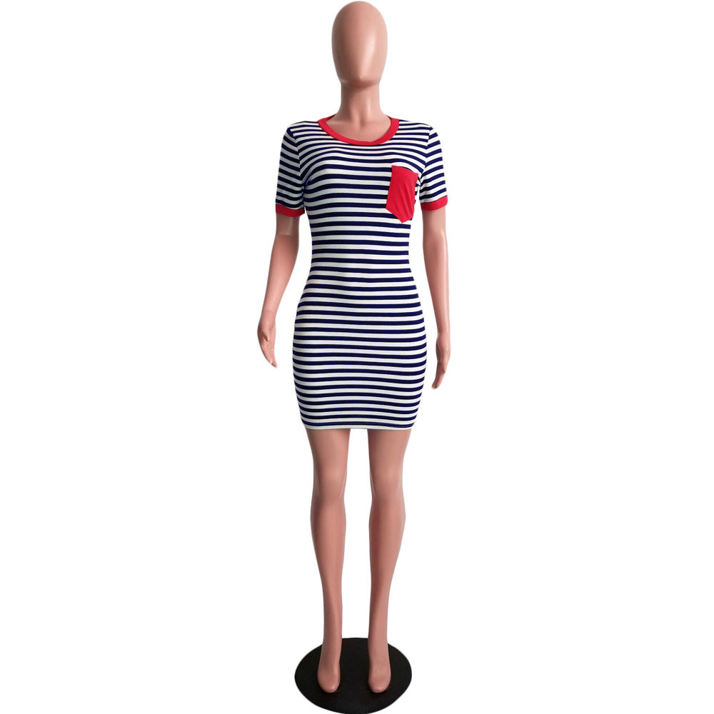 Summer Striped Print Pocket Dress 16