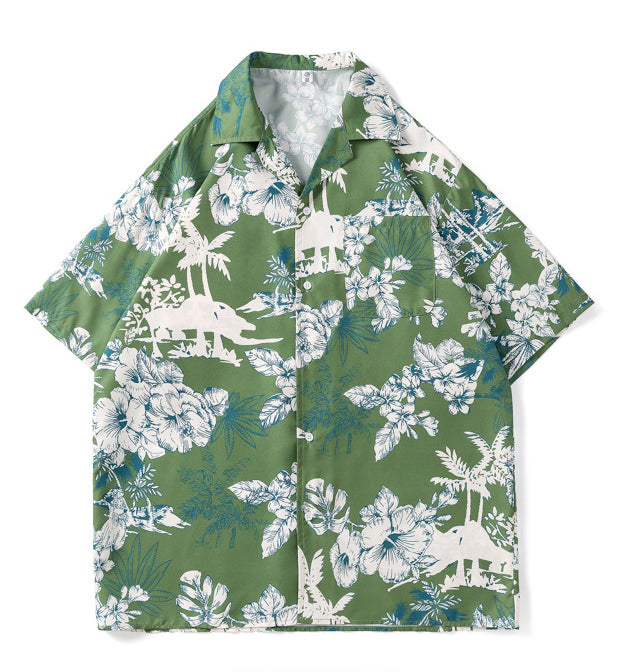 American Retro Classic Flower Shirt Men's Short-Sleeved Summer Casual Loose Hawaiian Shirt 9