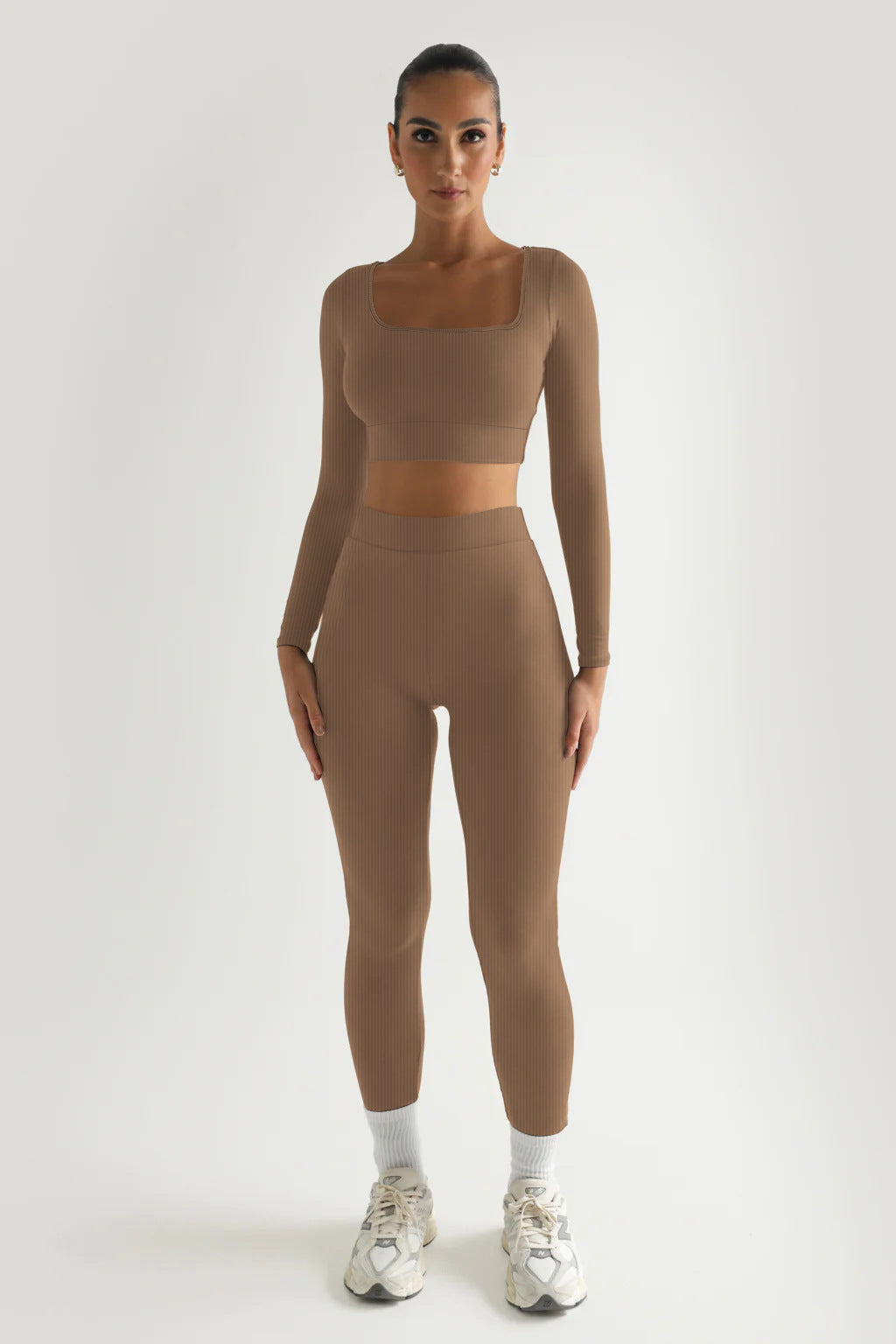 Women Winter Solid Long Sleeve Square Neck Top and Pant Two-piece Set 5