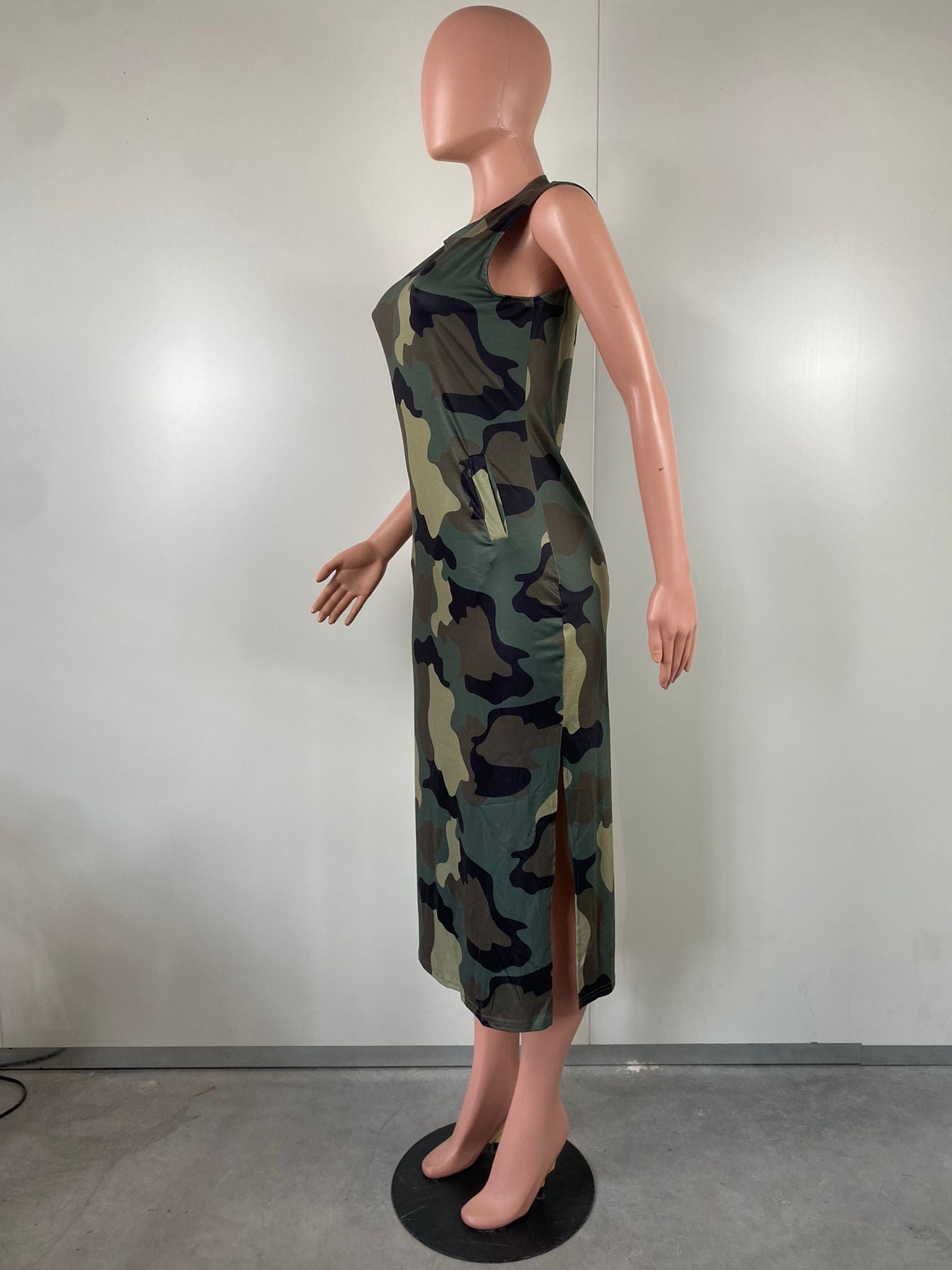 Women spring and summer camouflage print slit dress 5