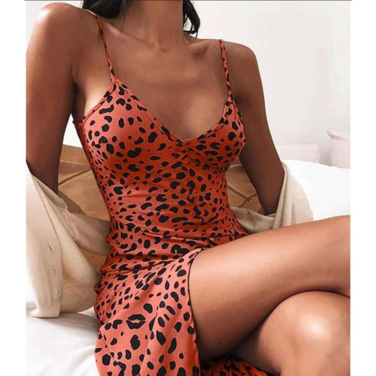 Women Leopard Print V-Neck Strap Dress 7