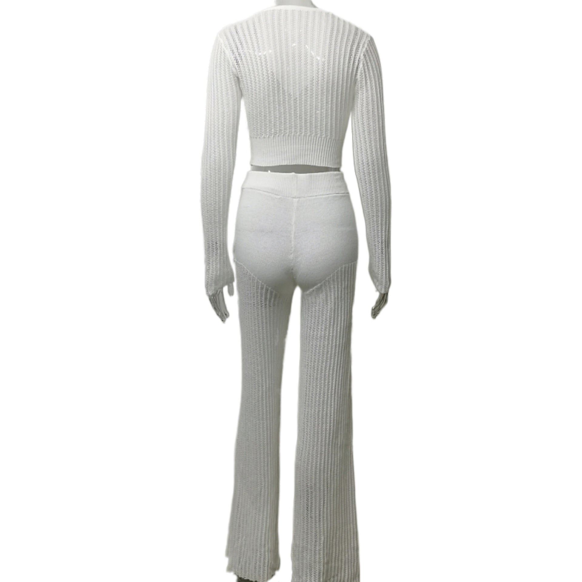 Women See-Through Casual Solid Top and Pants Two-piece Set 10