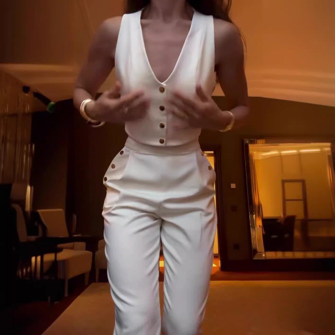 Women Casual Summer Solid Vest and Pants Two-Piece Set