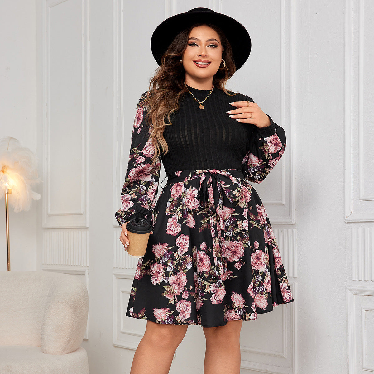 Plus Size Women Long Sleeve Print Dress 3