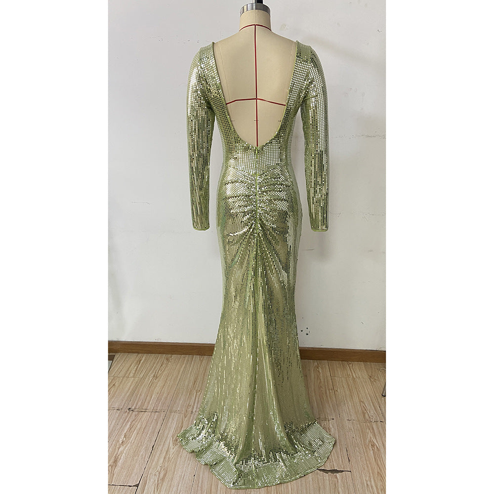 Autumn Winter Sexy Fashion Slim Long Sleeve Formal Party Sequin Evening Dress 10
