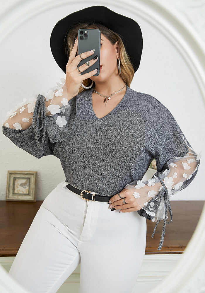 Plus Size Women's Long Sleeve Career Loose Lace Bow Top