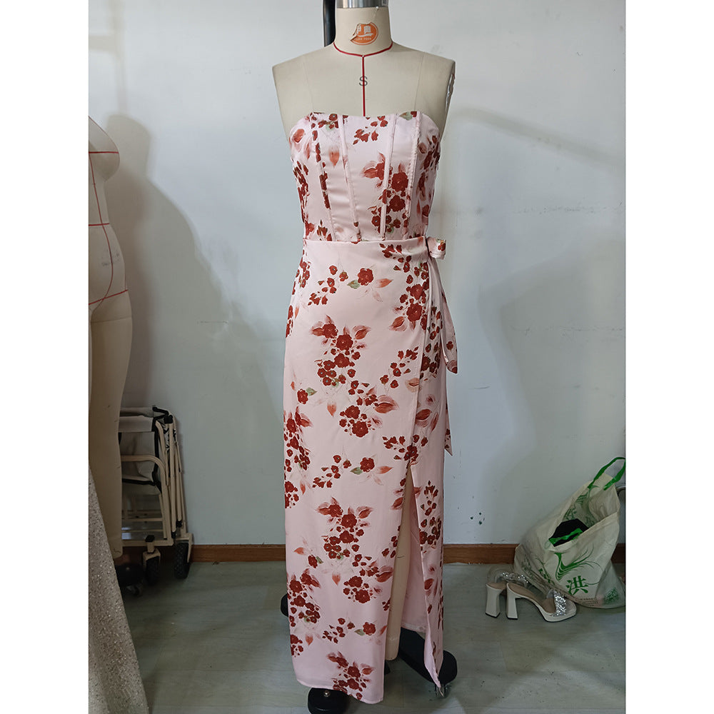 Women Summer Strapless Print Holidays Dress 7