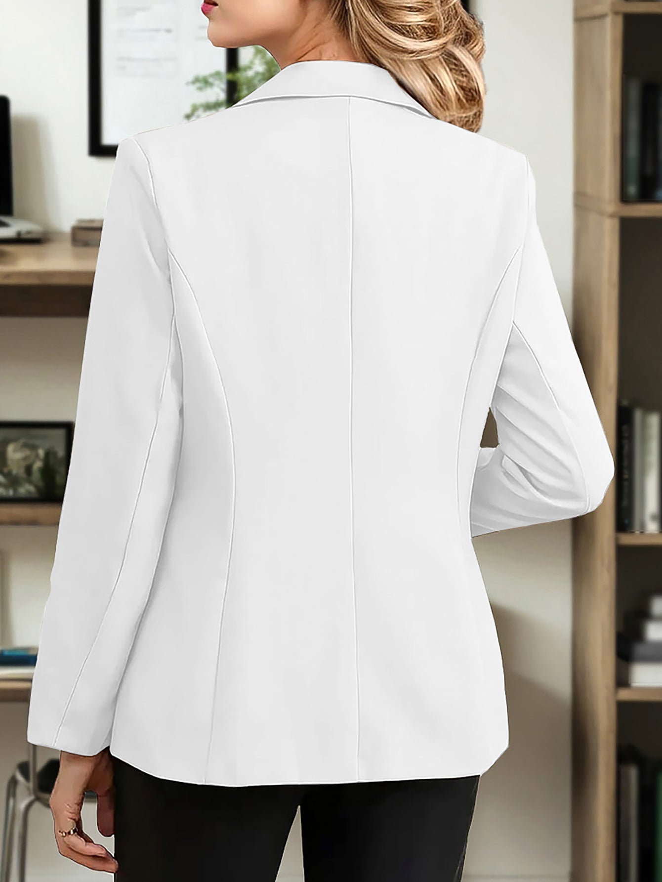 Women Solid Turndown Collar Elegant Career Button Casual Blazer 14