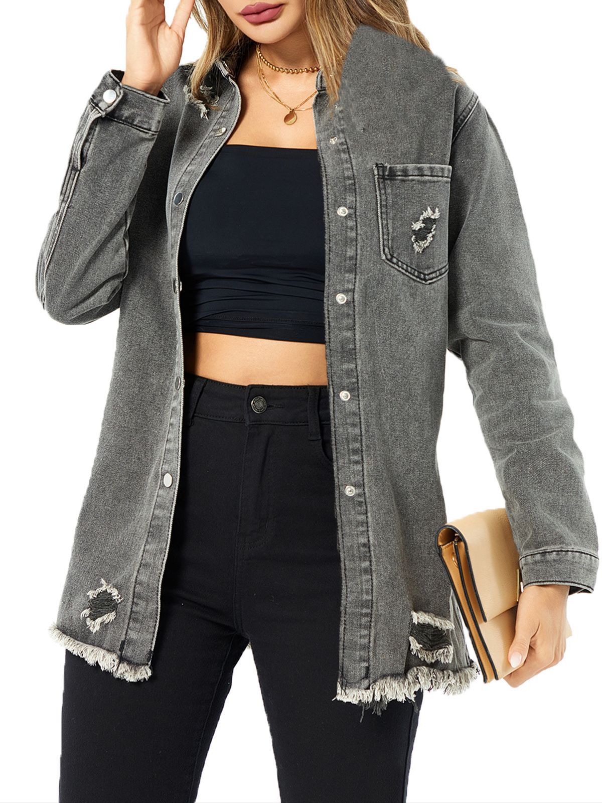 Women Casual Fall/Winter Long Sleeve Denim Jacket 11