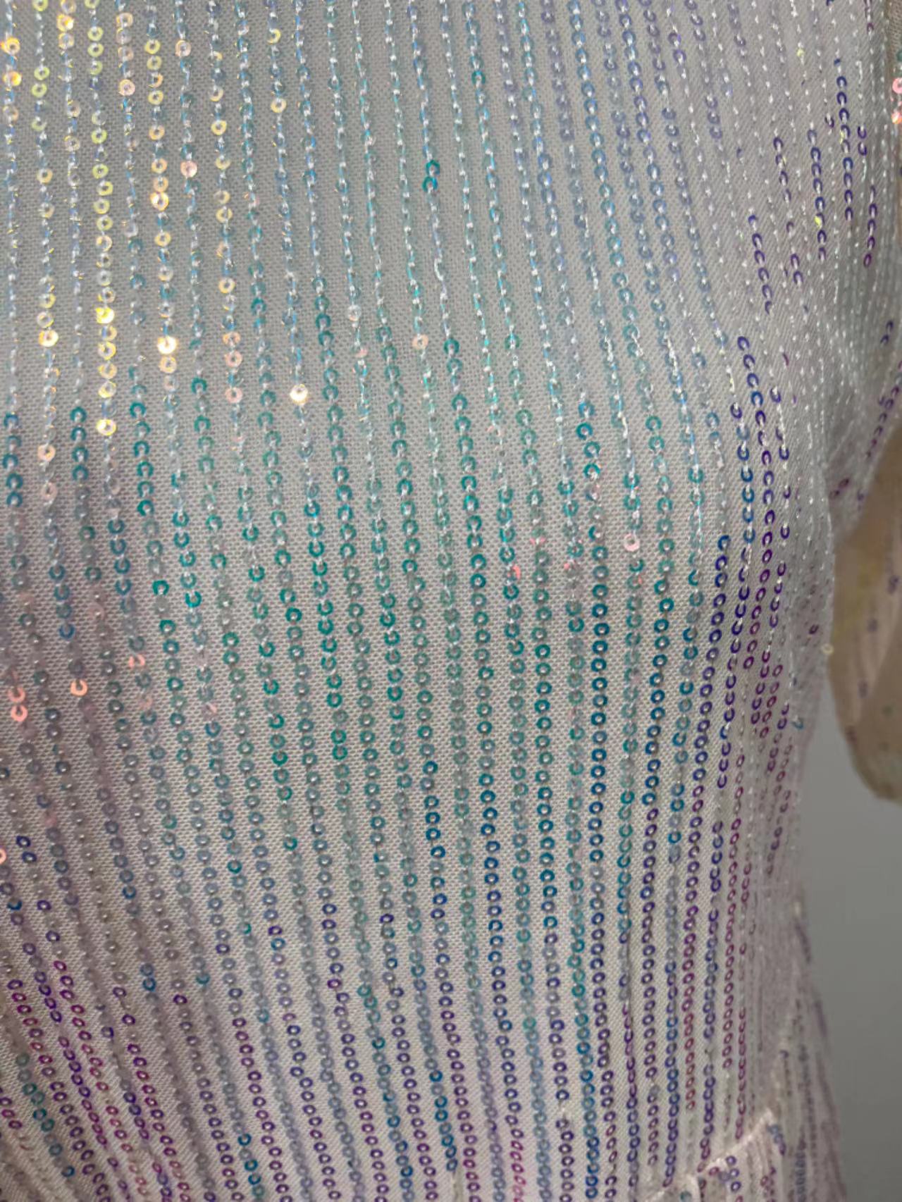 Women 's Sequin Half Sleeve Round Neck Ruffle Loose Formal Party Dress 30