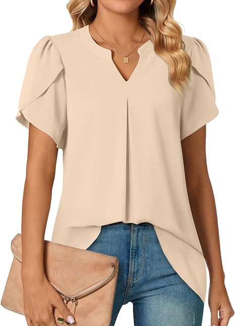 Women summer v-neck petal sleeve shirt 8