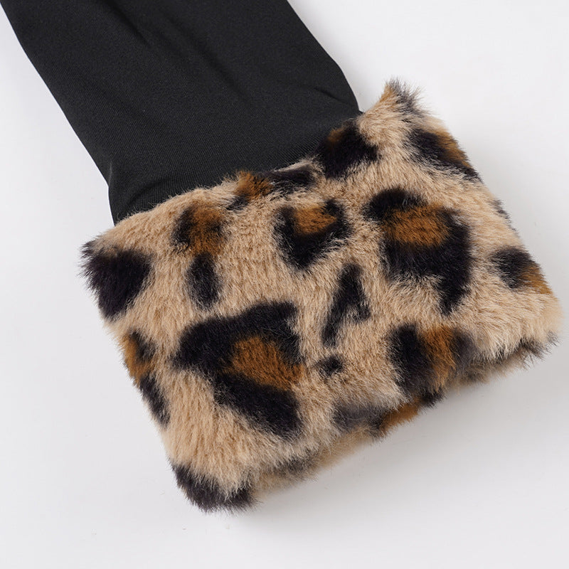 Women Leopard Print Off-Shoulder Long-Sleeved T-Shirt and Furry Shorts Two-Piece Set 22