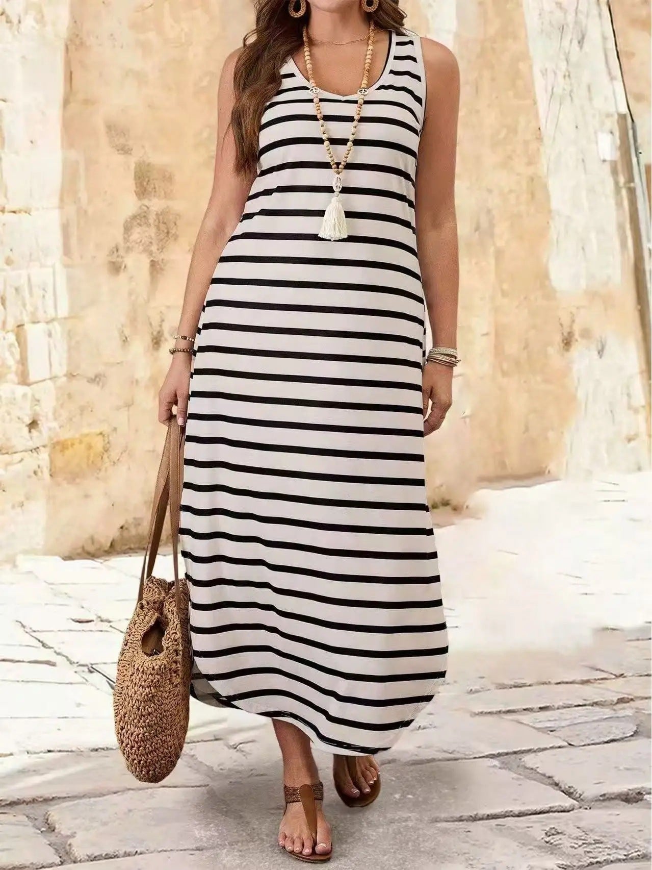 Summer Striped Sleeveless Fashion Sexy Beach Dress 6