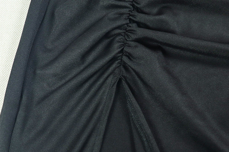 Elegant women's slit solid color irregular Slash Shoulder Halter Neck Strapless evening Skirt Set 16