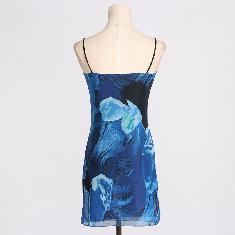 Women summer mesh print bodycon strap dress 7