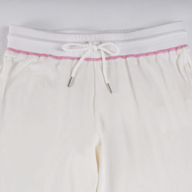 Women American-Style Fall/Winter Sport Velvet Letter Print Fur Collar Hooded Long-Sleeved Jacket and Pants Two-Piece Set 42