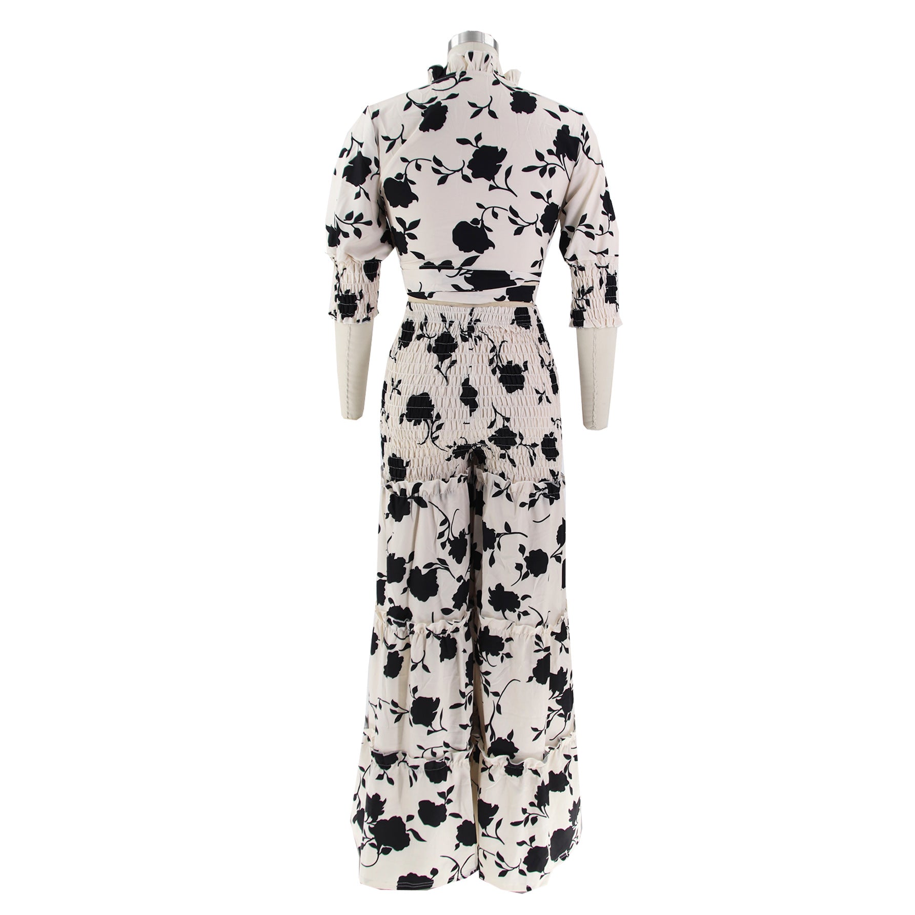 Sexy Printed Lace-Up Shirt Wide-Leg Pants Summer Two-Piece Set 13