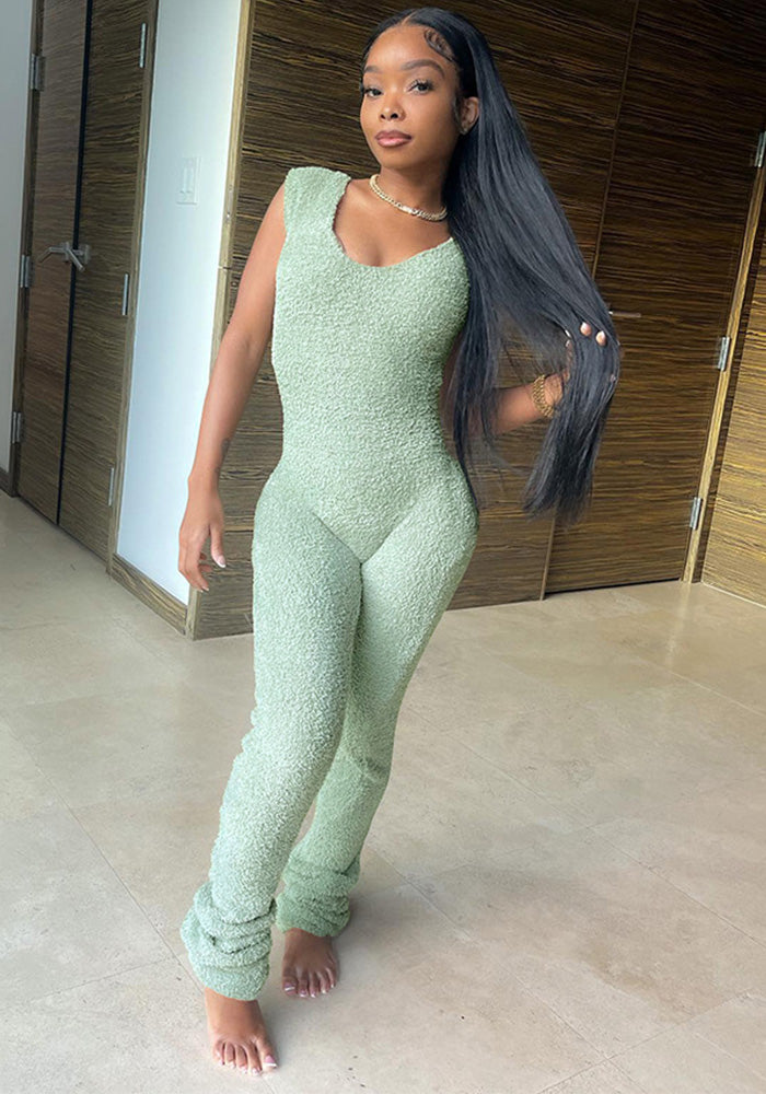 Women's Spring Summer Fashion Rice Grain Fleece Comfortable Sleeveless Pants Jumpsuit