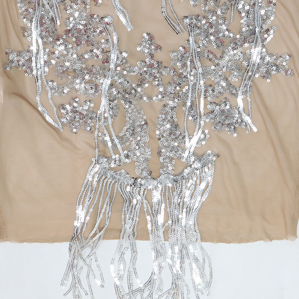 Sequin See-Through tassel sexy slim sleeveless Bodycon club dress 8