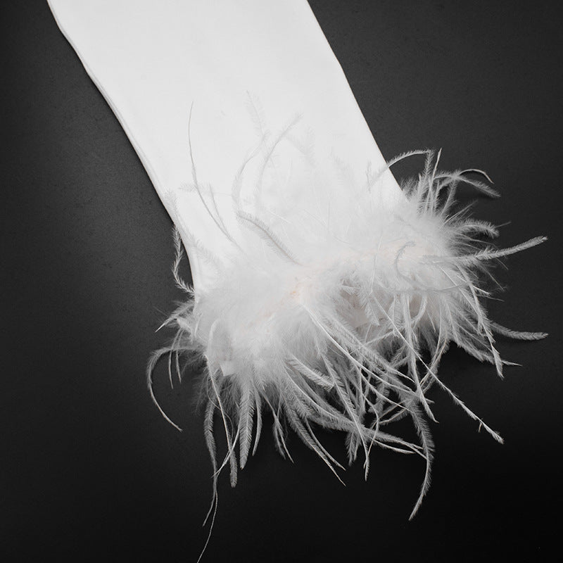 Women's Autumn Winter Solid Color Off-Shoulder Furry Long Sleeve Slit Leg Sim Tight Jumpsuit 18