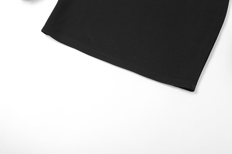 Women Solid Backless Furry Long Sleeve Bodycon Dress 16