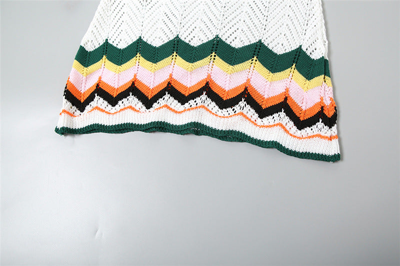 Summer Fashion Contrast Sexy V-Neck Crop Vest High Waist Slim Short Skirt Two Piece Set 15