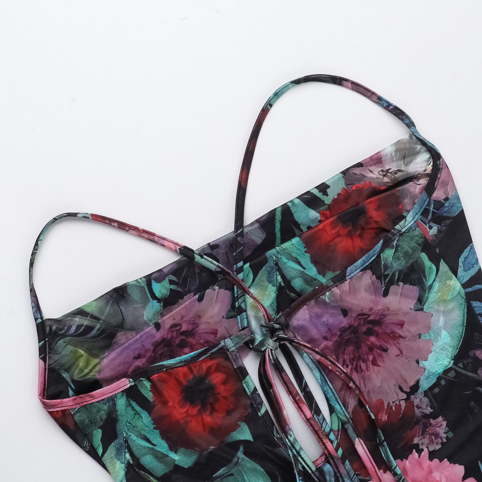 Womenƒ??s Summer Fashion Chic Floral Strap Low Back Lace-Up Slim Long Dress 8