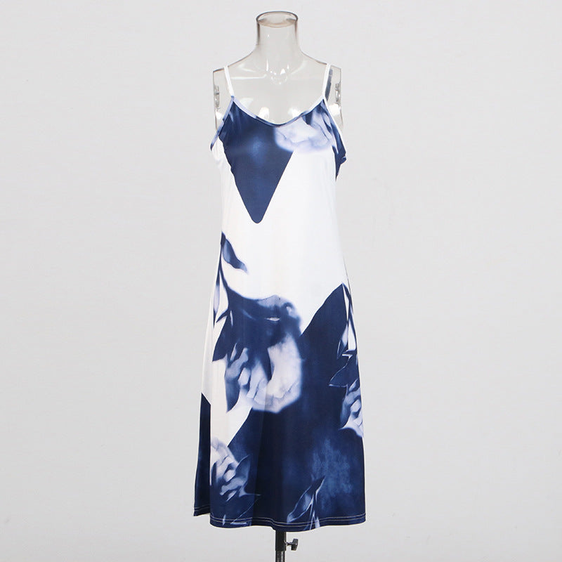 Women Vintage Paint Print Belt V-neck Long Sleeve Dress 14