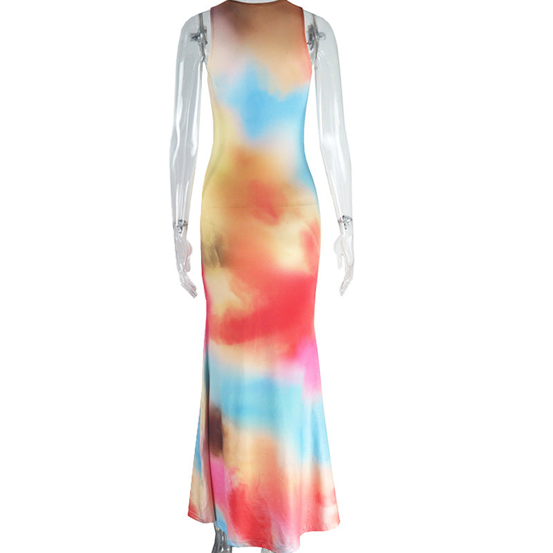 Women's Fashion Print Round Neck Sleeveless Long Dress 6